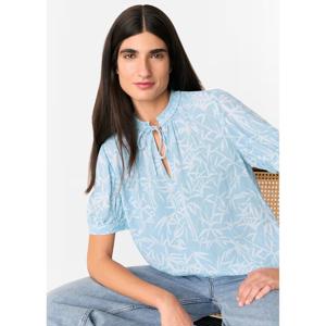 Whistles Blue Bamboo Leaves Tie Neck Blouse